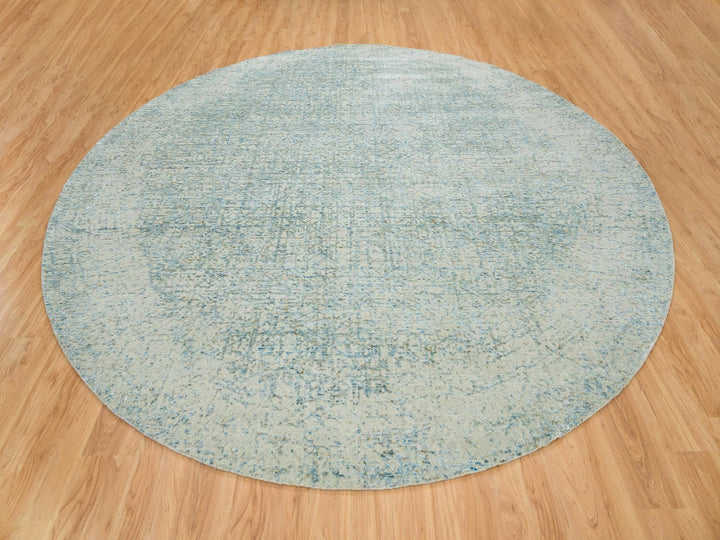 11'10" x 11'10" New Hand Loomed Grey Wool & Silk Round Oriental Rug - MOA10265222