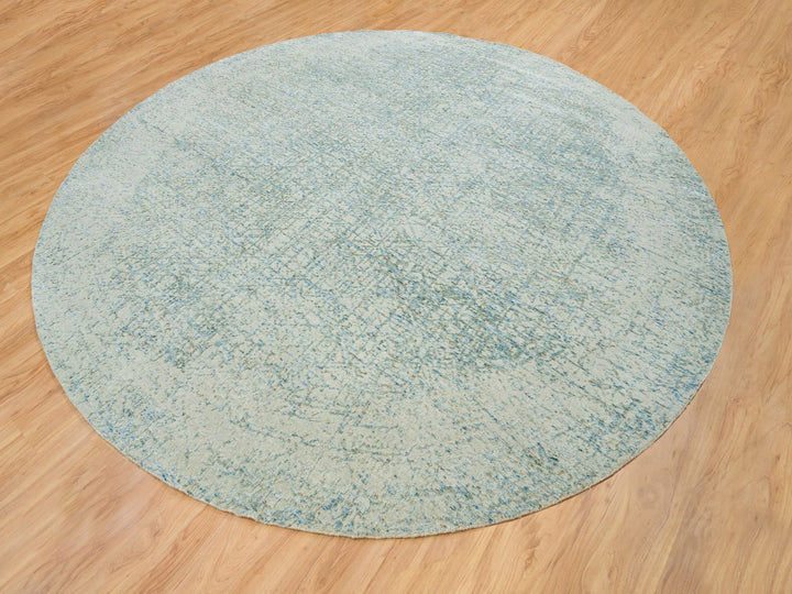 11'10" x 11'10" New Hand Loomed Grey Wool & Silk Round Oriental Rug - MOA10265222