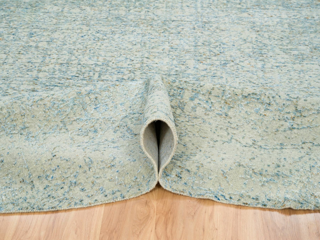 11'10" x 11'10" New Hand Loomed Grey Wool & Silk Round Oriental Rug - MOA10265222