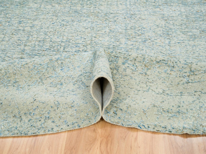 11'10" x 11'10" New Hand Loomed Grey Wool & Silk Round Oriental Rug - MOA10265222