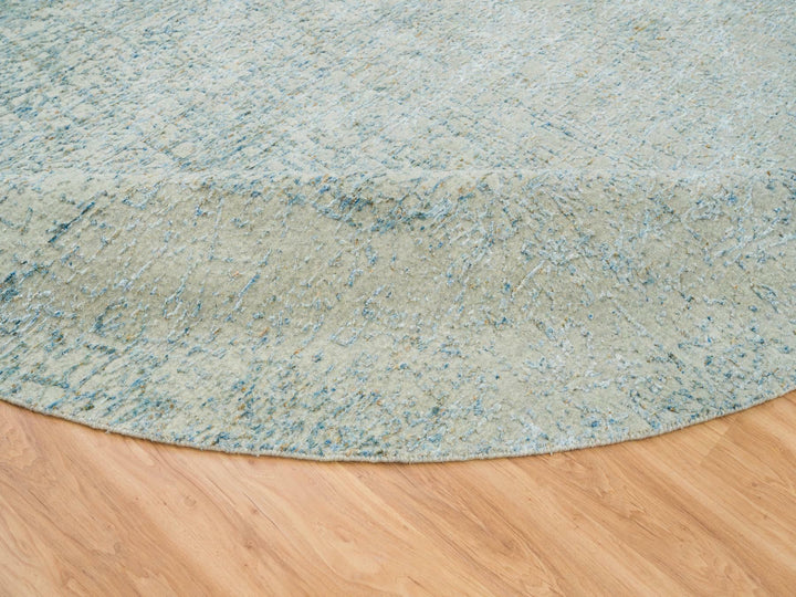 11'10" x 11'10" New Hand Loomed Grey Wool & Silk Round Oriental Rug - MOA10265222