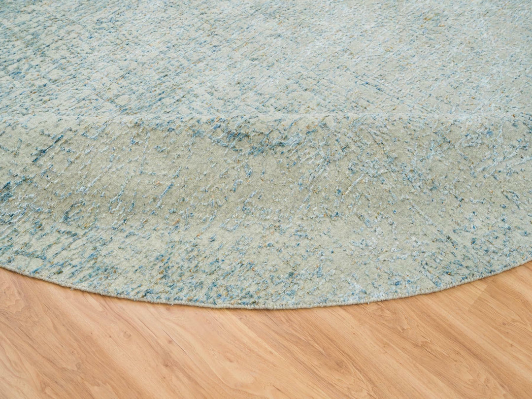 11'10" x 11'10" New Hand Loomed Grey Wool & Silk Round Oriental Rug - MOA10265222