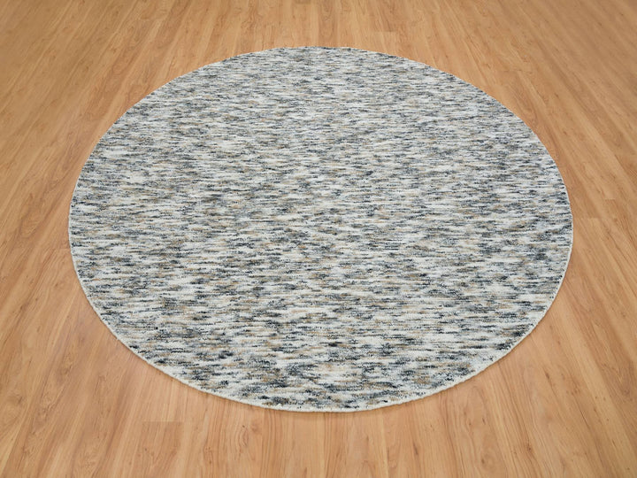 8'0" x 8'0" New Hand Loomed Beige Wool Round Oriental Rug - MOA10265226