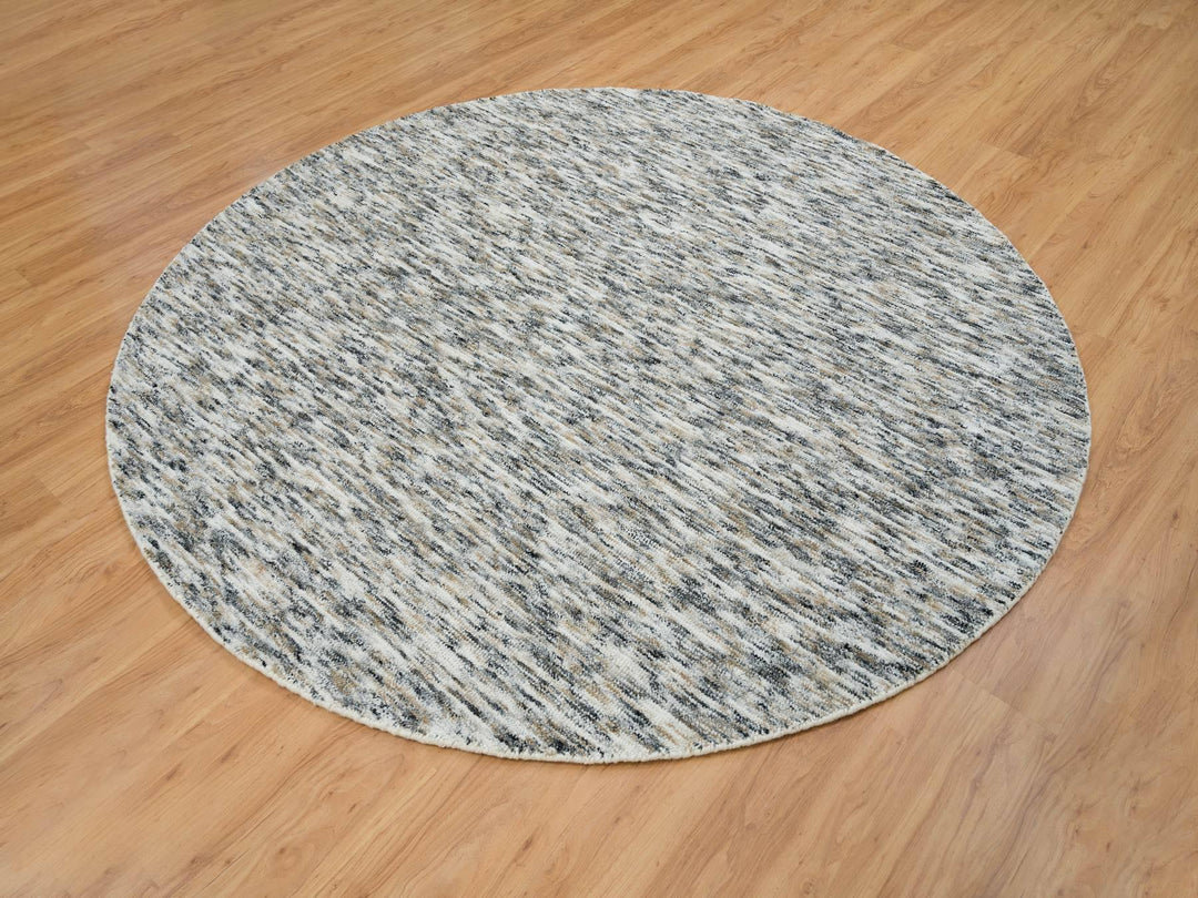 8'0" x 8'0" New Hand Loomed Beige Wool Round Oriental Rug - MOA10265226