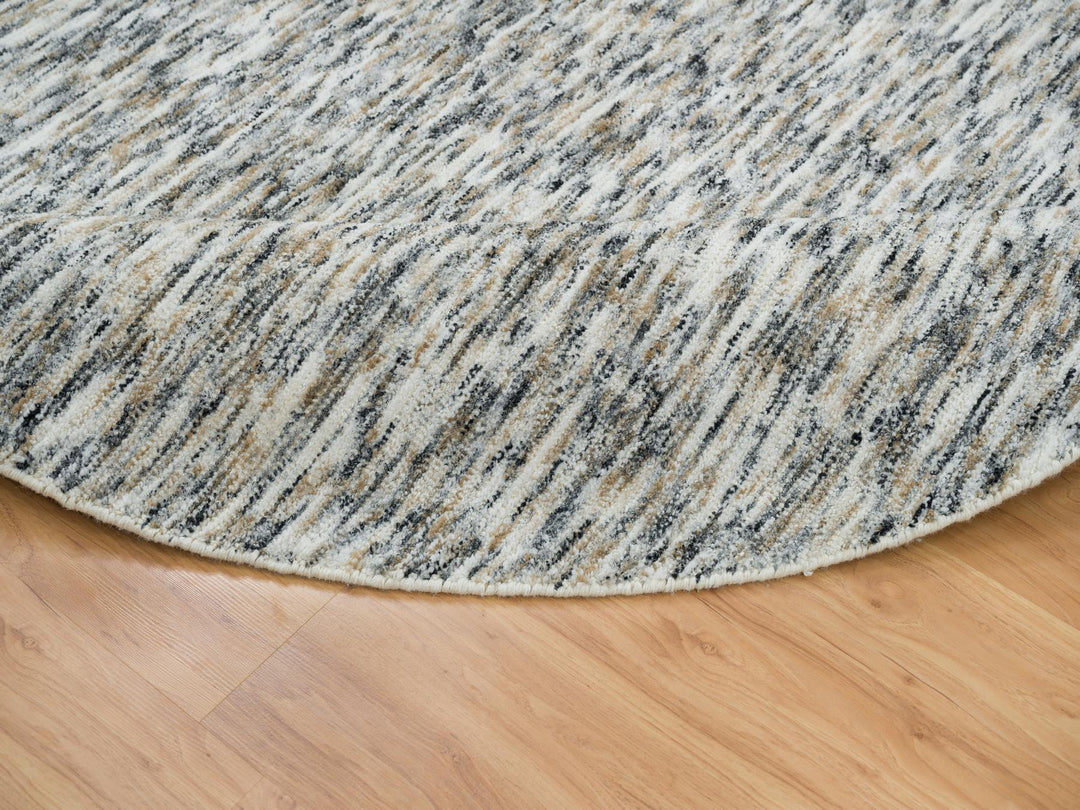 8'0" x 8'0" New Hand Loomed Beige Wool Round Oriental Rug - MOA10265226