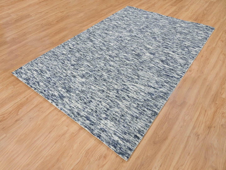 6'1" x 9'1" New Hand Loomed Blue Wool Rectangle Oriental Rug - MOA10265249