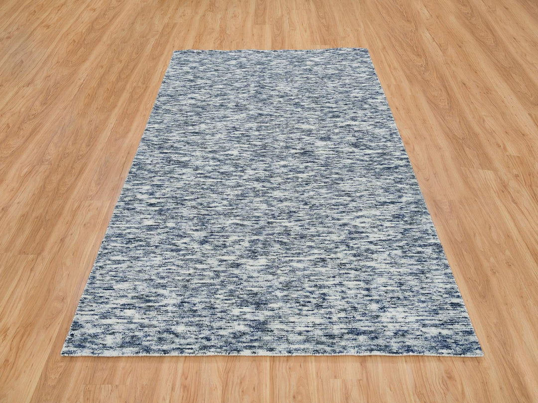 6'1" x 9'1" New Hand Loomed Blue Wool Rectangle Oriental Rug - MOA10265250
