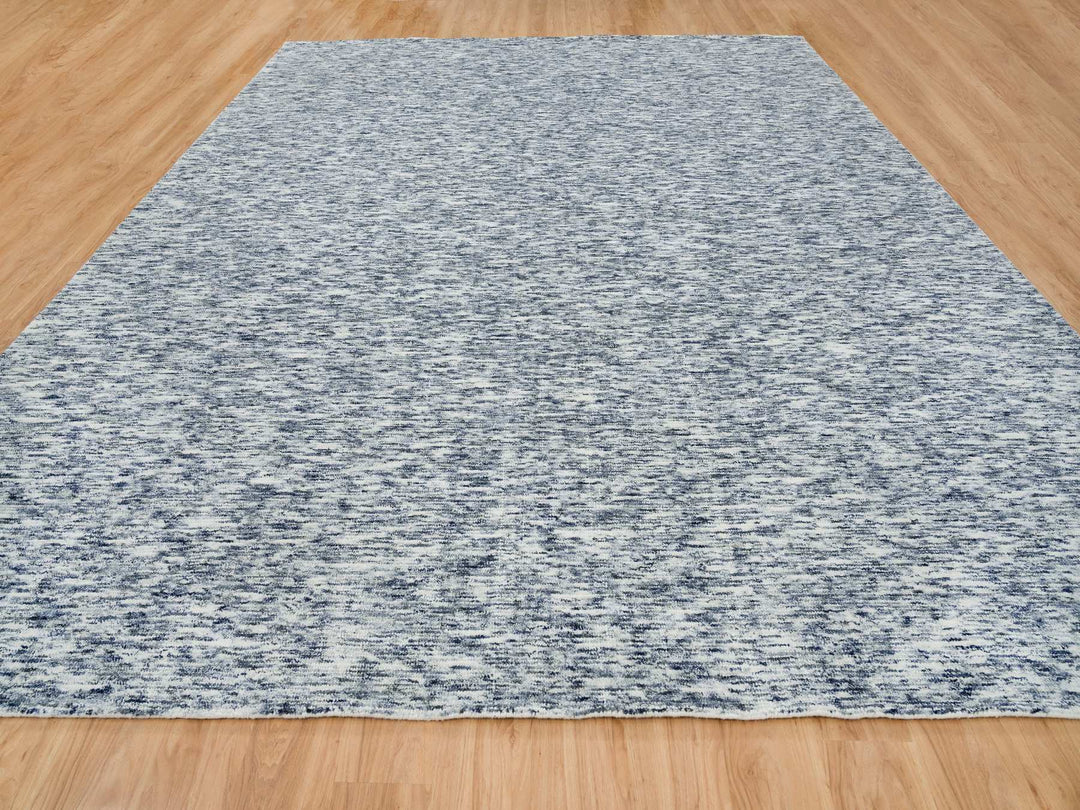 12'2" x 15'0" New Hand Loomed Blue Wool Rectangle Oriental Rug - MOA10265251