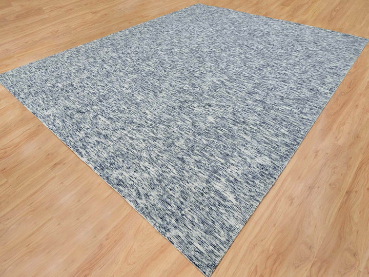 12'2" x 15'0" New Hand Loomed Blue Wool Rectangle Oriental Rug - MOA10265251