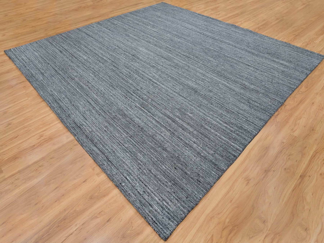 12'0" x 12'0" New Hand Loomed Grey Wool Square Oriental Rug - MOA10265424