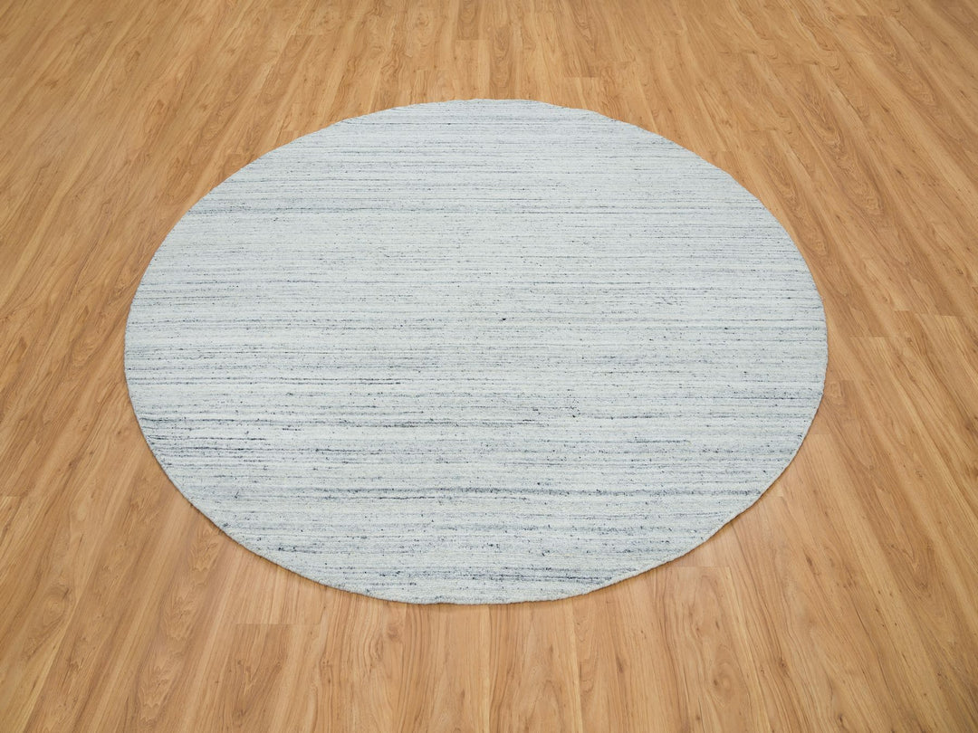 8'0" x 8'0" New Hand Loomed Ivory Wool Round Oriental Rug - MOA10265432