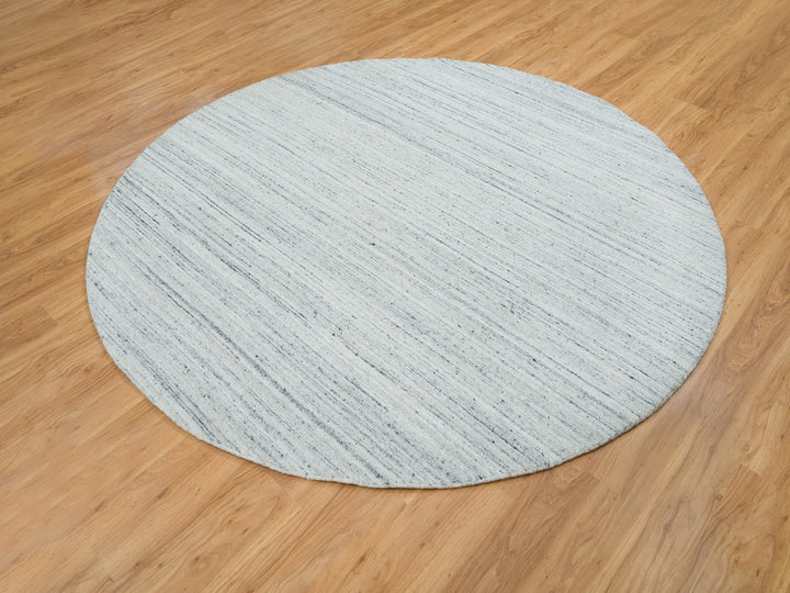 8'0" x 8'0" New Hand Loomed Ivory Wool Round Oriental Rug - MOA10265432