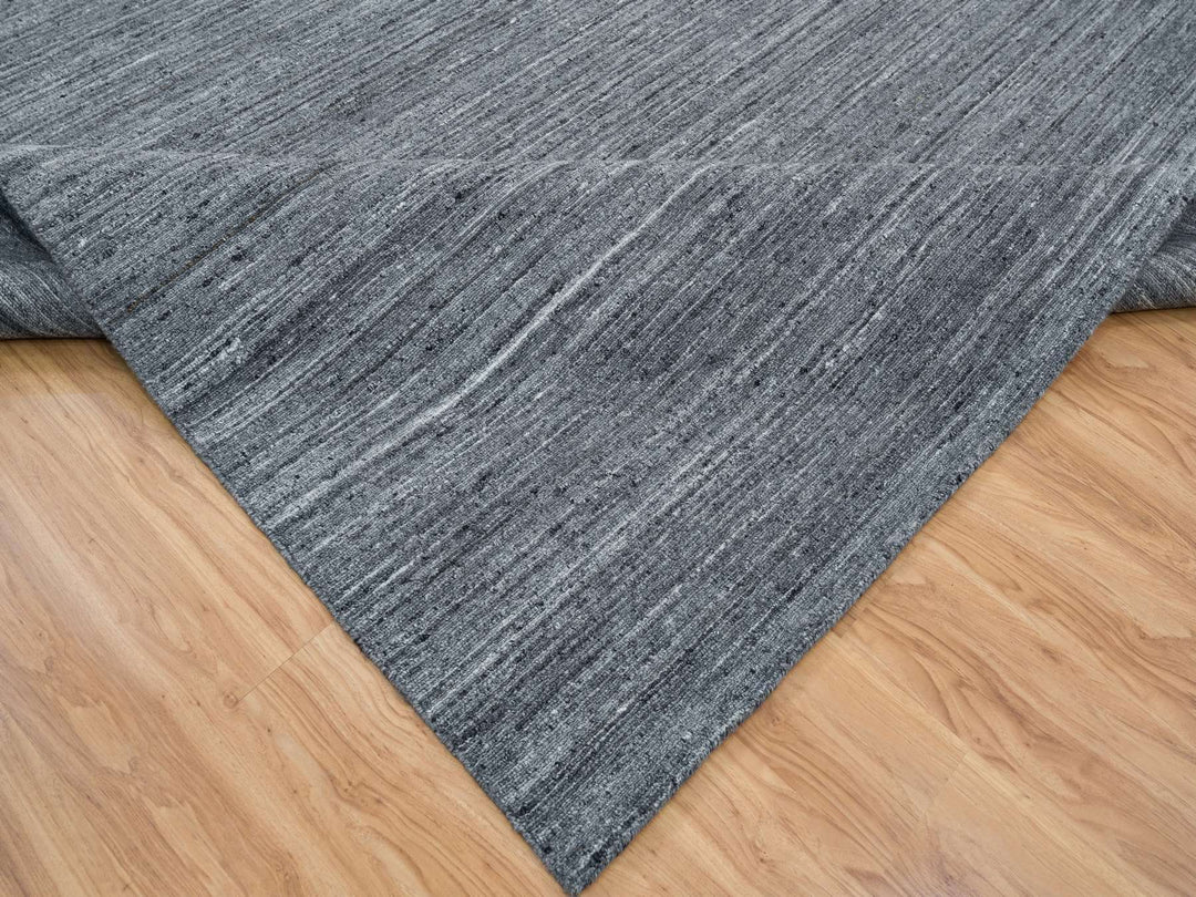 12'1" x 15'1" New Hand Loomed Grey Wool Rectangle Oriental Rug - MOA10265454