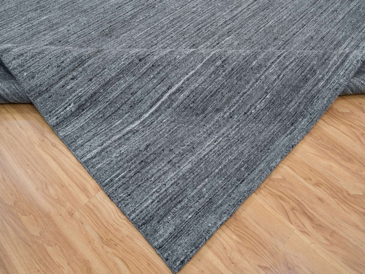 12'1" x 15'1" New Hand Loomed Grey Wool Rectangle Oriental Rug - MOA10265454