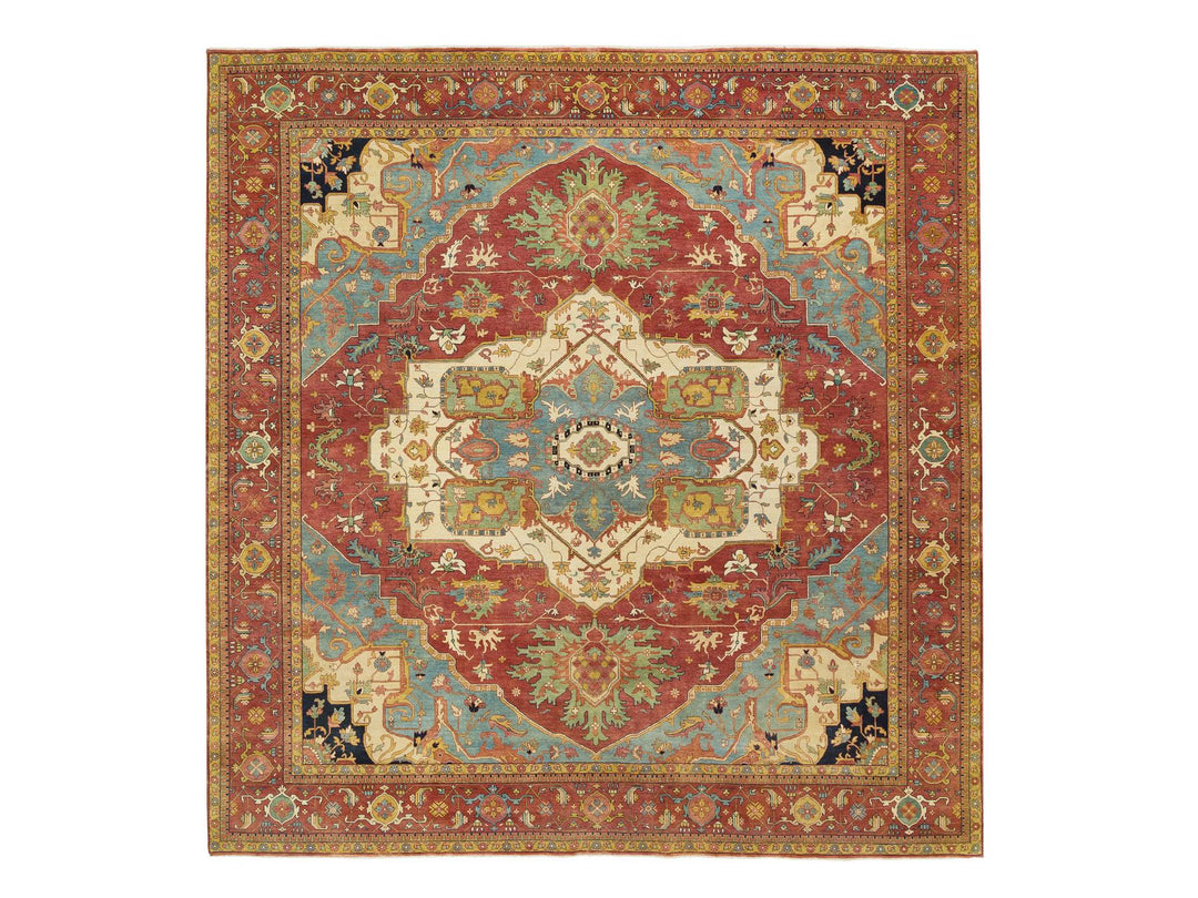 12'1" x 12'2" New Hand Knotted Red Wool Square Oriental Rug - MOA10265510