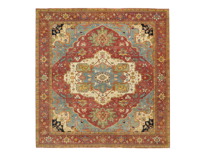 12'1" x 12'2" New Hand Knotted Red Wool Square Oriental Rug - MOA10265510