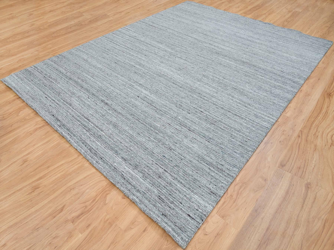 9'0" x 12'0" New Hand Loomed Grey Wool Rectangle Oriental Rug - MOA10265553