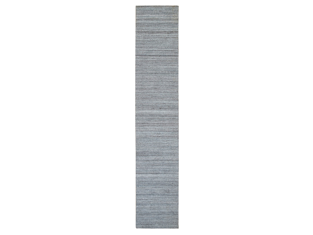 2'7" x 14'0" New Hand Loomed Grey Wool Runner Oriental Rug - MOA10265556