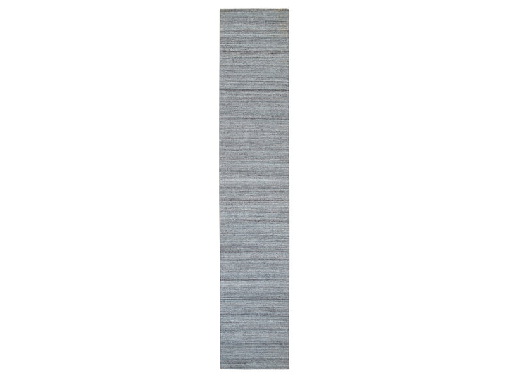 2'7" x 14'0" New Hand Loomed Grey Wool Runner Oriental Rug - MOA10265556