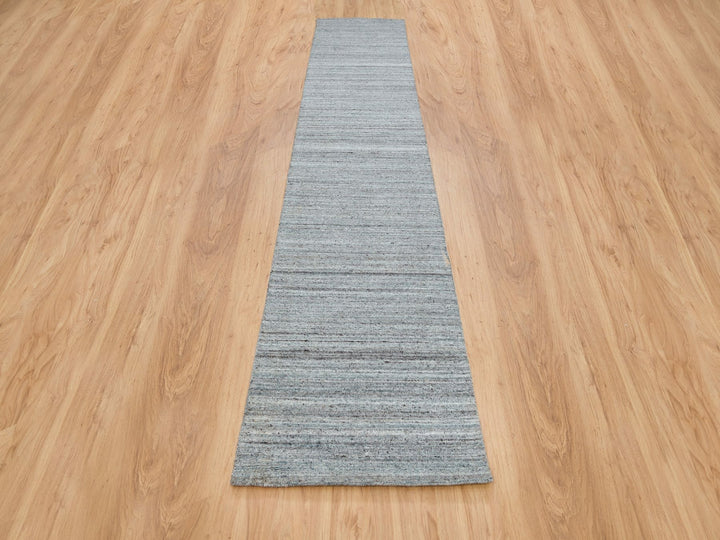 2'7" x 14'0" New Hand Loomed Grey Wool Runner Oriental Rug - MOA10265556