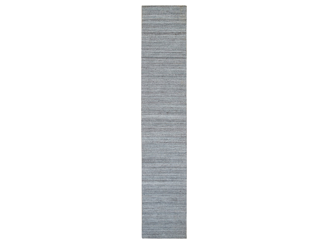 2'7" x 14'0" New Hand Loomed Grey Wool Runner Oriental Rug - MOA10265557