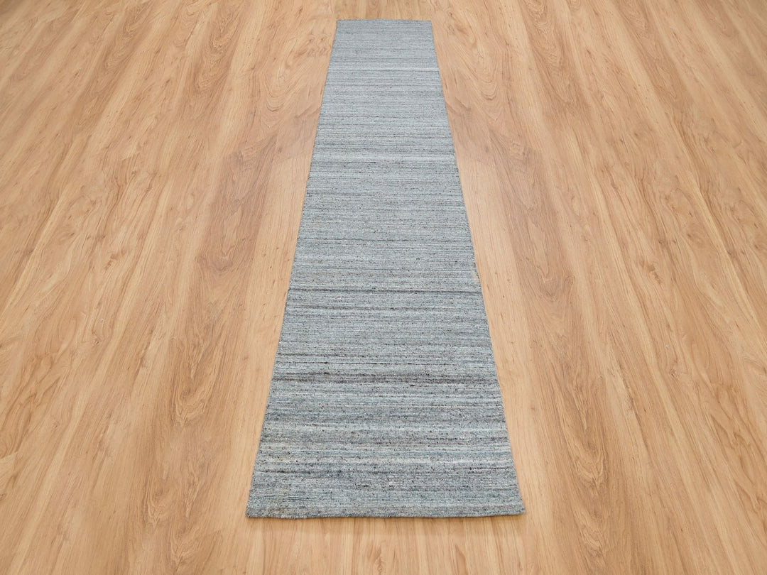 2'7" x 14'0" New Hand Loomed Grey Wool Runner Oriental Rug - MOA10265557