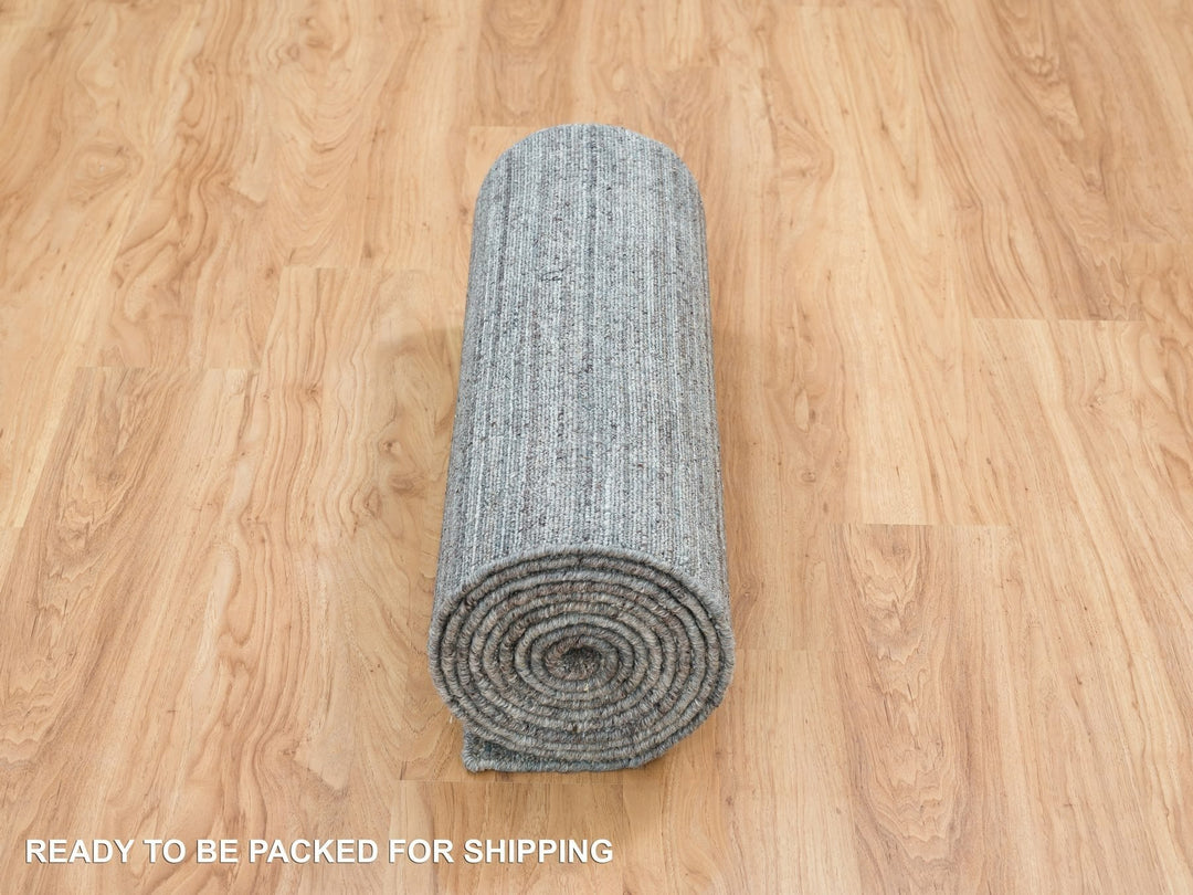 2'7" x 14'0" New Hand Loomed Grey Wool Runner Oriental Rug - MOA10265557