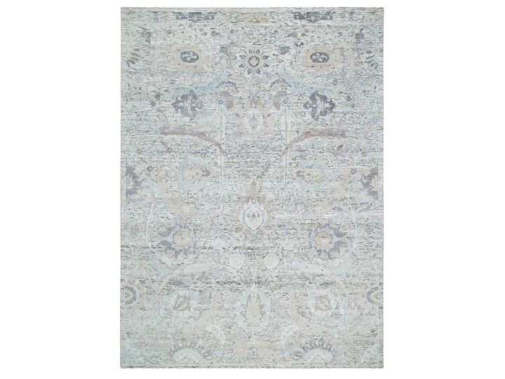 10'0" x 14'3" New Hand Knotted Ivory Wool & Silk Rectangle Oriental Rug - MOA10265672