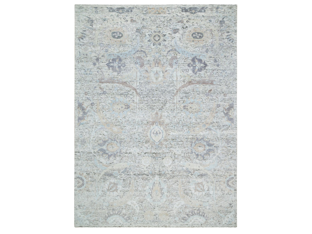10'0" x 14'3" New Hand Knotted Ivory Wool & Silk Rectangle Oriental Rug - MOA10265672