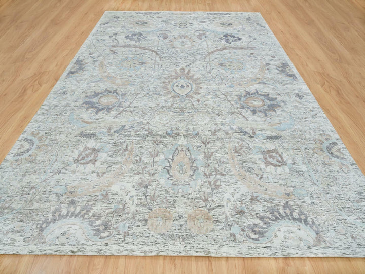 10'0" x 14'3" New Hand Knotted Ivory Wool & Silk Rectangle Oriental Rug - MOA10265672