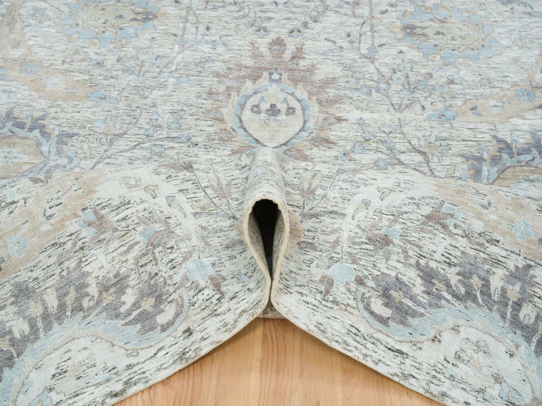 10'0" x 14'3" New Hand Knotted Ivory Wool & Silk Rectangle Oriental Rug - MOA10265672