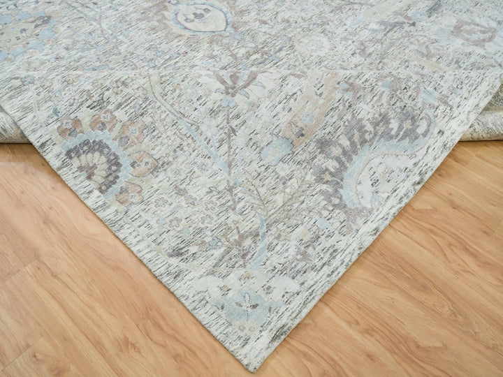 10'0" x 14'3" New Hand Knotted Ivory Wool & Silk Rectangle Oriental Rug - MOA10265672