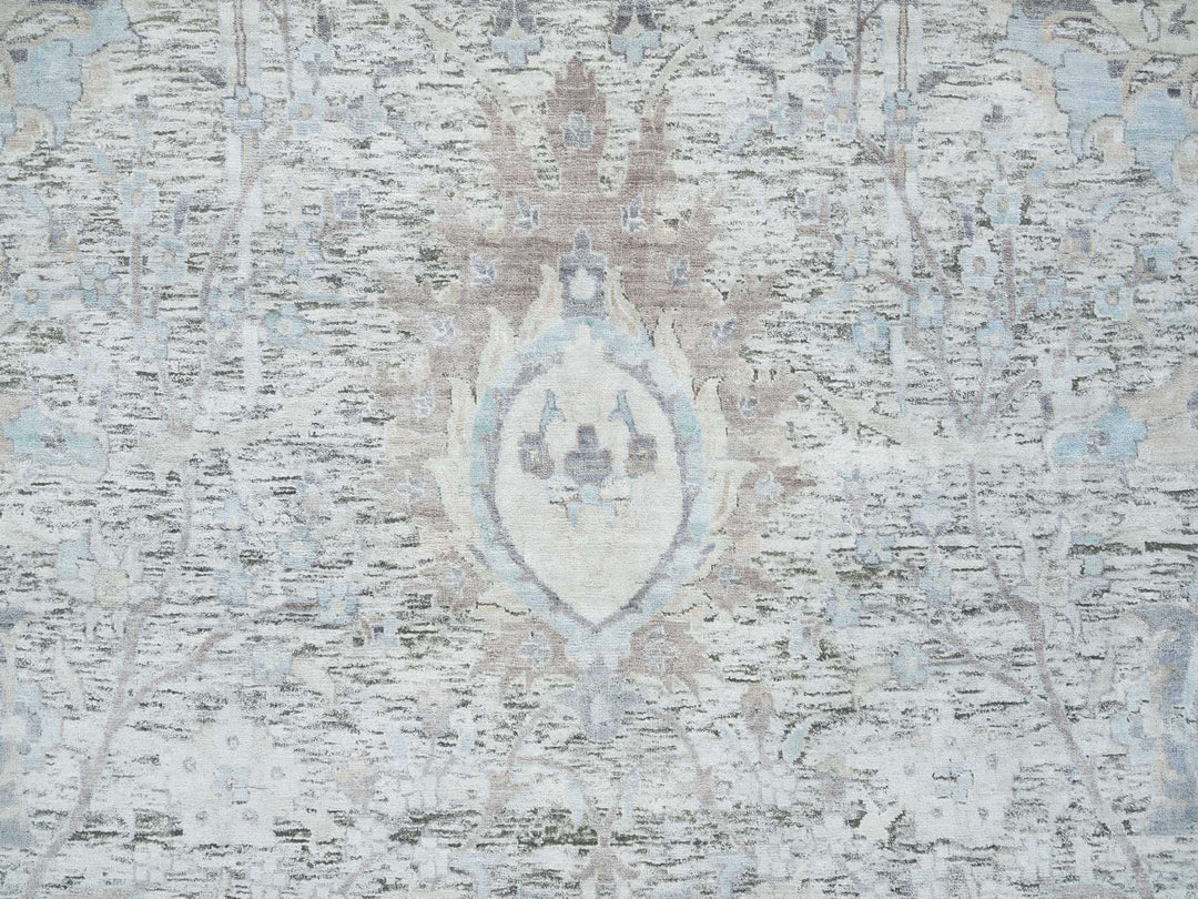 10'0" x 14'3" New Hand Knotted Ivory Wool & Silk Rectangle Oriental Rug - MOA10265672