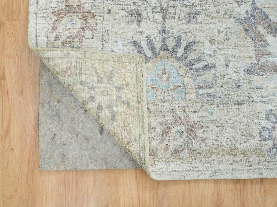 12'0" x 15'5" New Hand Knotted Ivory Wool & Silk Rectangle Oriental Rug - MOA10265683