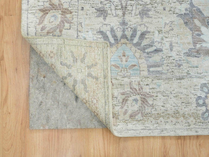 12'0" x 15'5" New Hand Knotted Ivory Wool & Silk Rectangle Oriental Rug - MOA10265683