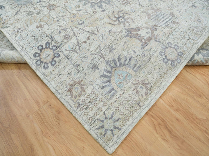 12'0" x 15'5" New Hand Knotted Ivory Wool & Silk Rectangle Oriental Rug - MOA10265683