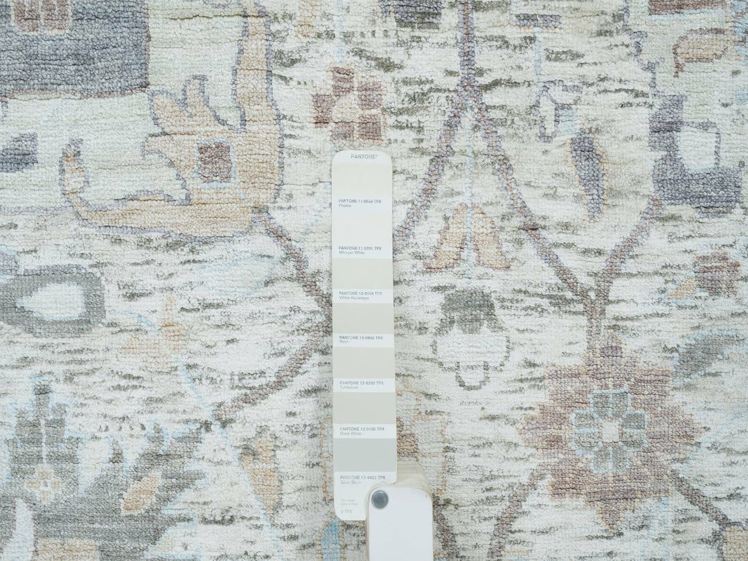 12'0" x 15'5" New Hand Knotted Ivory Wool & Silk Rectangle Oriental Rug - MOA10265683