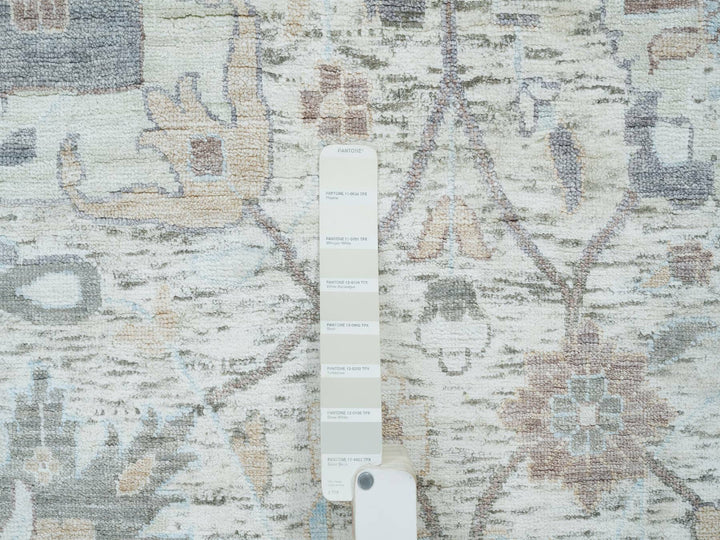 12'0" x 15'5" New Hand Knotted Ivory Wool & Silk Rectangle Oriental Rug - MOA10265683