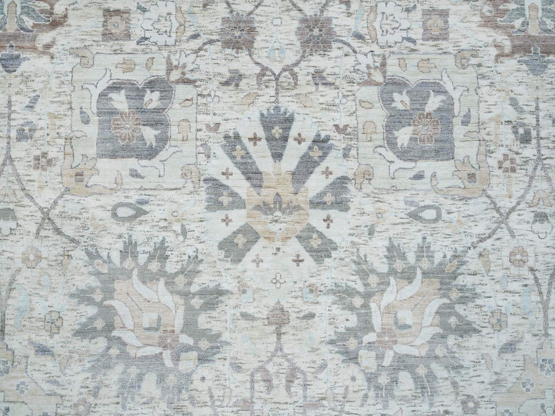 12'0" x 15'5" New Hand Knotted Ivory Wool & Silk Rectangle Oriental Rug - MOA10265683