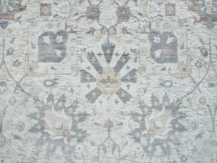 12'0" x 15'5" New Hand Knotted Ivory Wool & Silk Rectangle Oriental Rug - MOA10265683