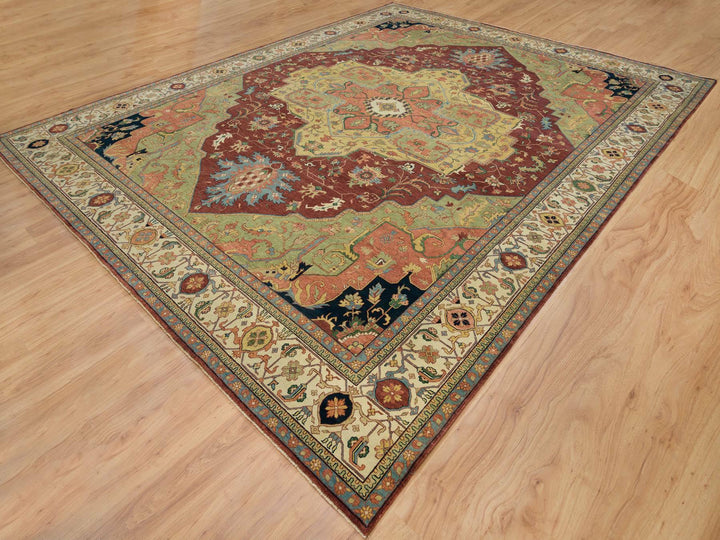 12'0" x 15'2" New Hand Knotted Red Wool Rectangle Oriental Rug - MOA10265707