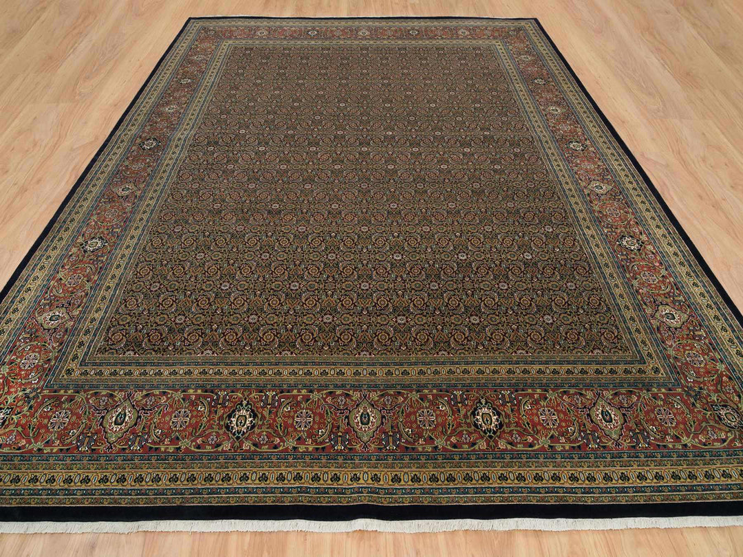 11'11" x 15'3" New Hand Knotted Black Wool Rectangle Oriental Rug - MOA10265791