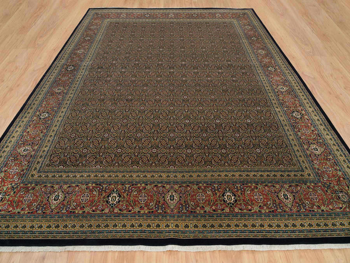 11'11" x 15'3" New Hand Knotted Black Wool Rectangle Oriental Rug - MOA10265791