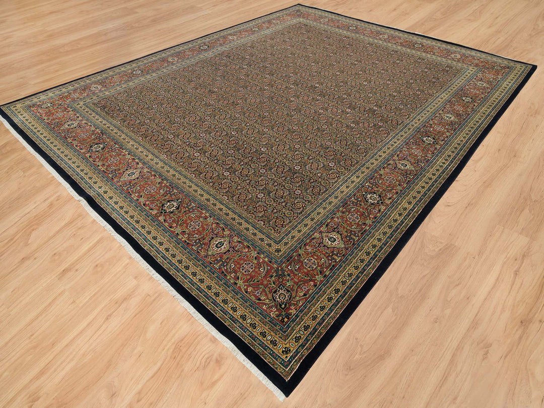 11'11" x 15'3" New Hand Knotted Black Wool Rectangle Oriental Rug - MOA10265791