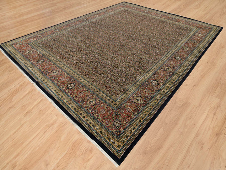 11'11" x 15'3" New Hand Knotted Black Wool Rectangle Oriental Rug - MOA10265791