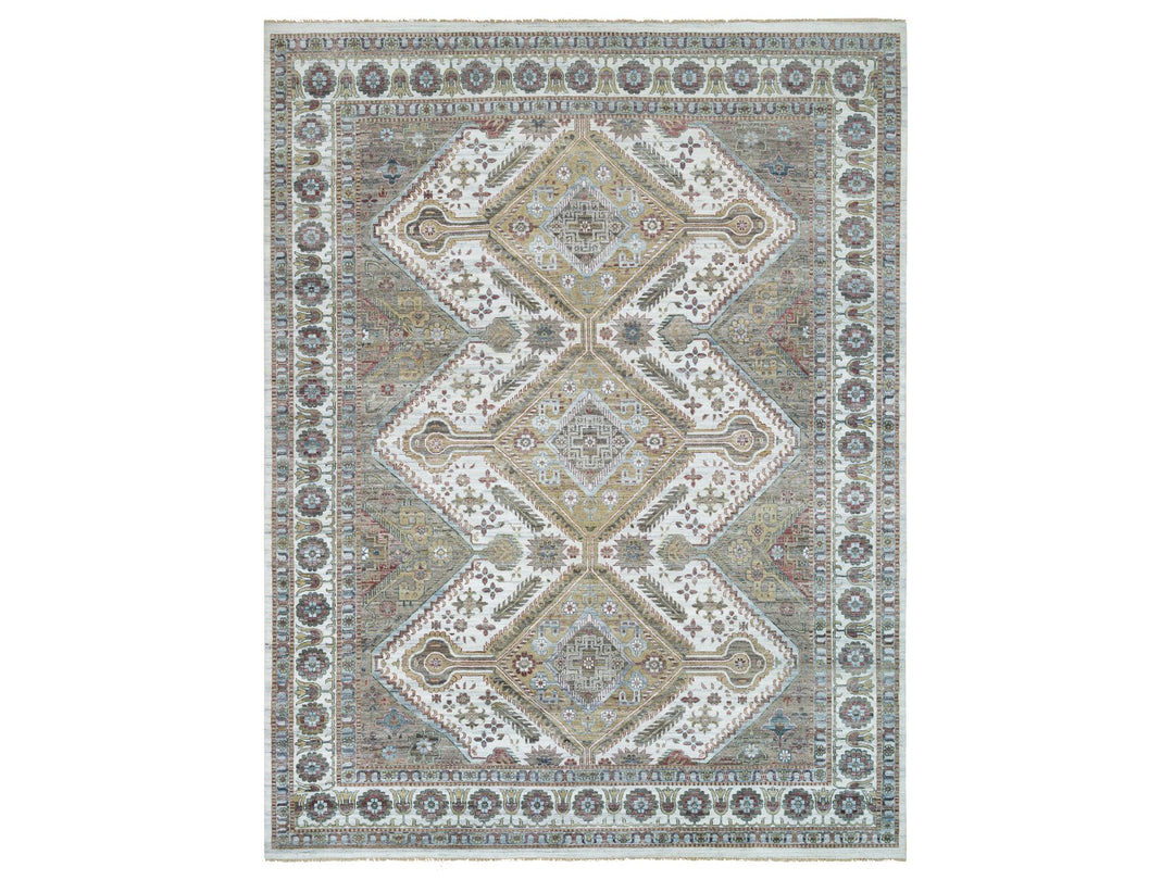 13'8" x 17'9" New Hand Knotted Ivory Wool Rectangle Oriental Rug - MOA10265817