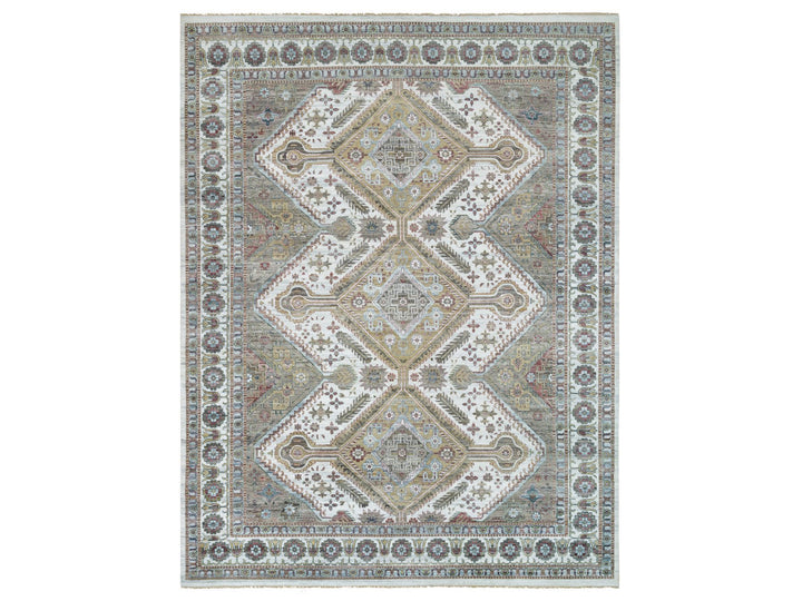 13'8" x 17'9" New Hand Knotted Ivory Wool Rectangle Oriental Rug - MOA10265817