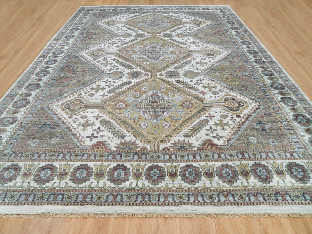 13'8" x 17'9" New Hand Knotted Ivory Wool Rectangle Oriental Rug - MOA10265817