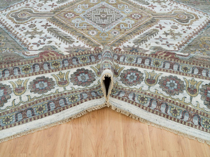 13'8" x 17'9" New Hand Knotted Ivory Wool Rectangle Oriental Rug - MOA10265817