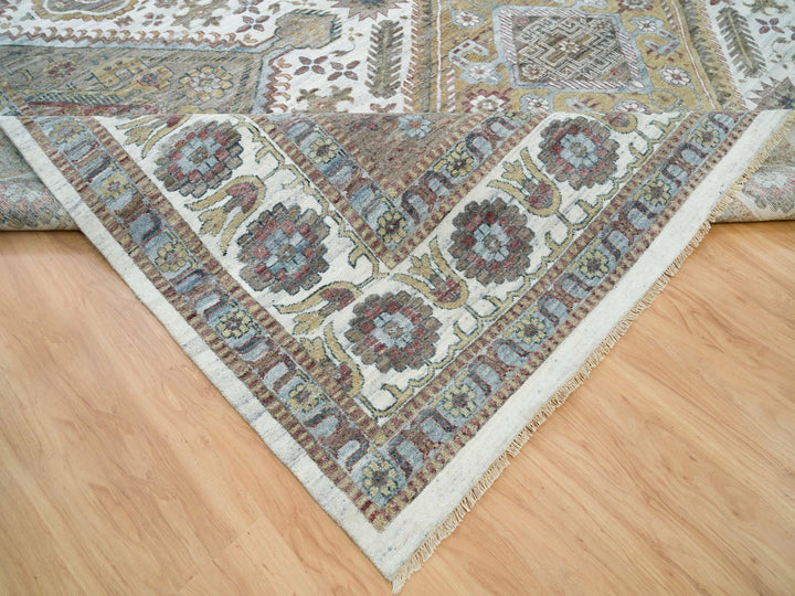 13'8" x 17'9" New Hand Knotted Ivory Wool Rectangle Oriental Rug - MOA10265817